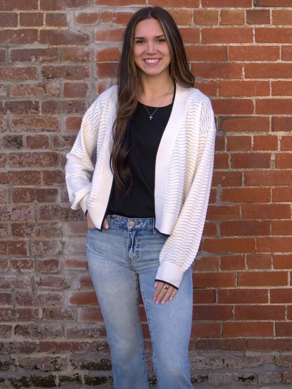 Textured Pointelle Knit Cardigan